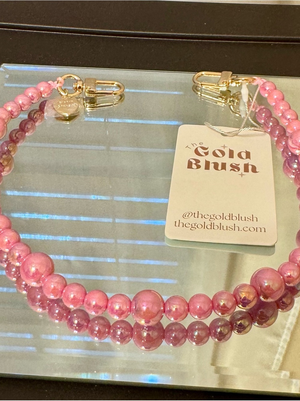 Gold Blush Pink Beaded Pearls bag chain with Gold Hardware